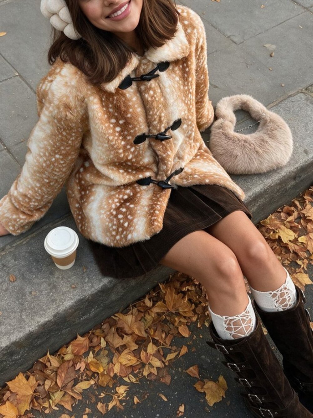 Multicolor Casual Women's Animal Print Faux Fur Coat With Horn Buttons - Picture 5 of 5